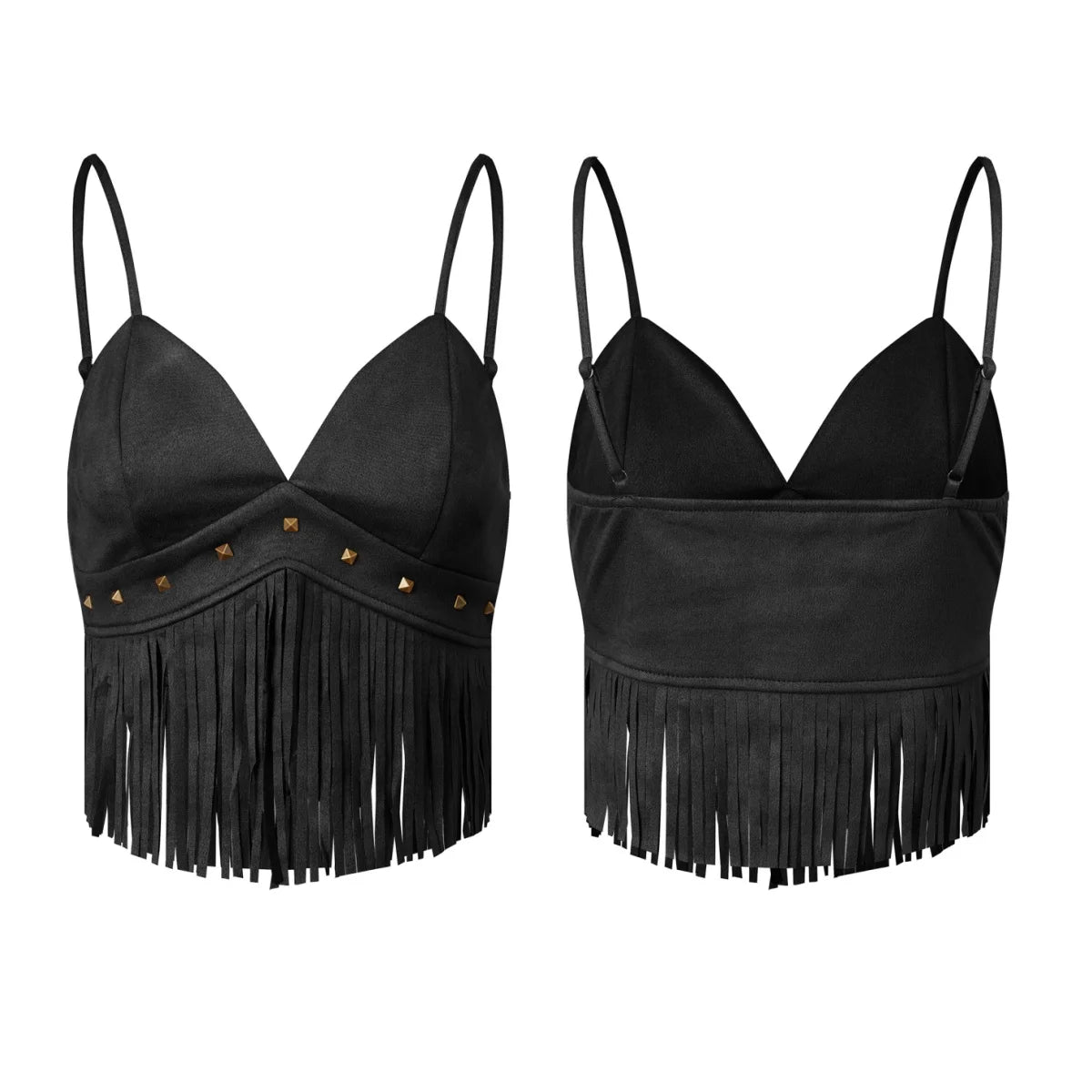 Corsetto con nappe estive da donna Top Retro Cowboy Elegante senza maniche con scollo a V
