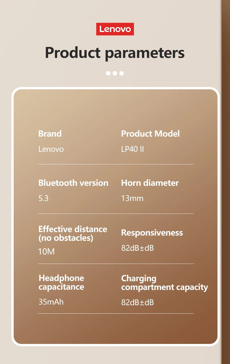 Auricolari Lenovo LP40 II Originali LP40 più TWS Wireless Bluetooth 5.3  Auricolari di controllo touch