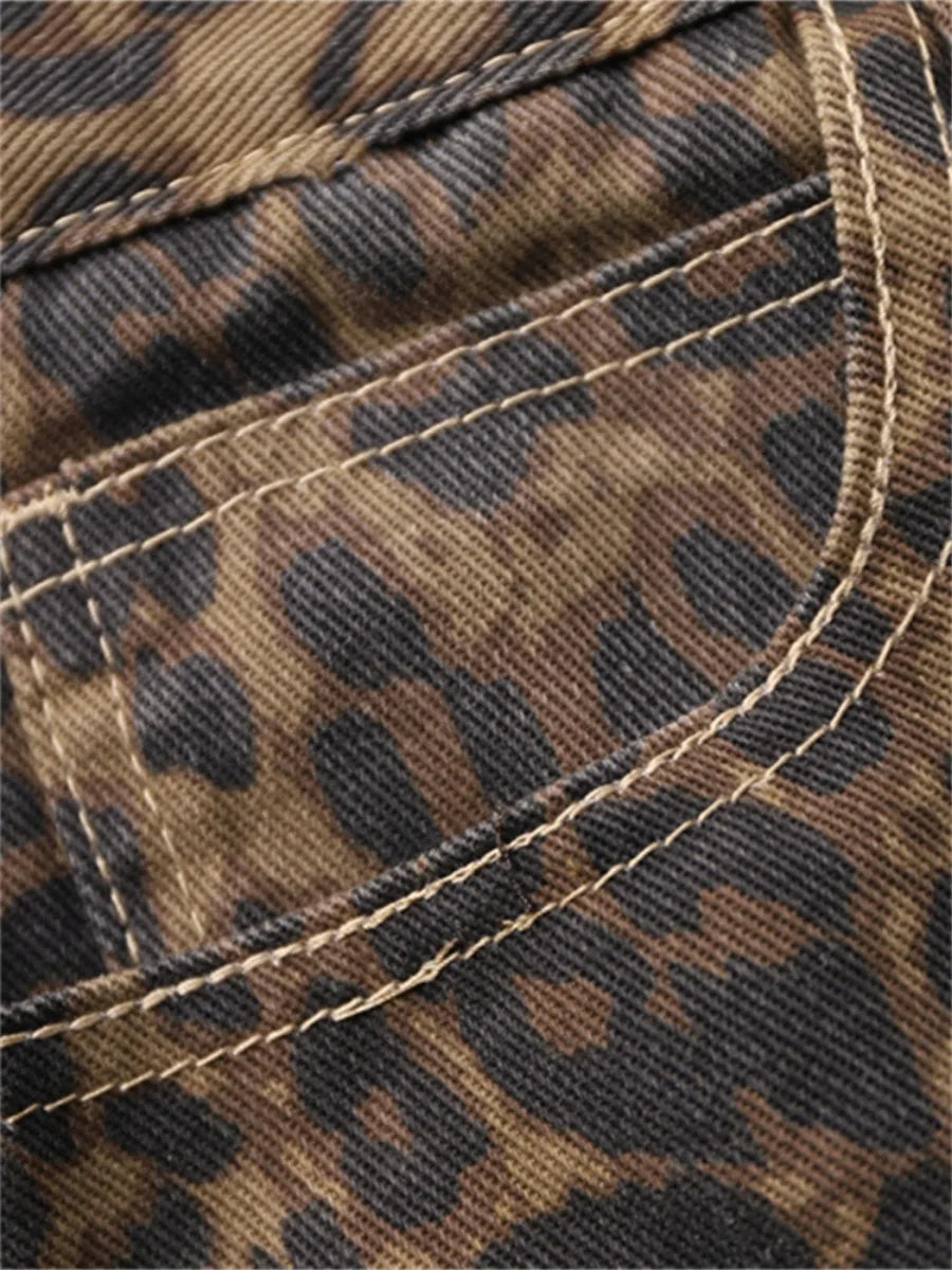 Jeans con stampa leopardata per donna Vita alta Y2k Retro Fashion Streetwear Denim  Hip Hop