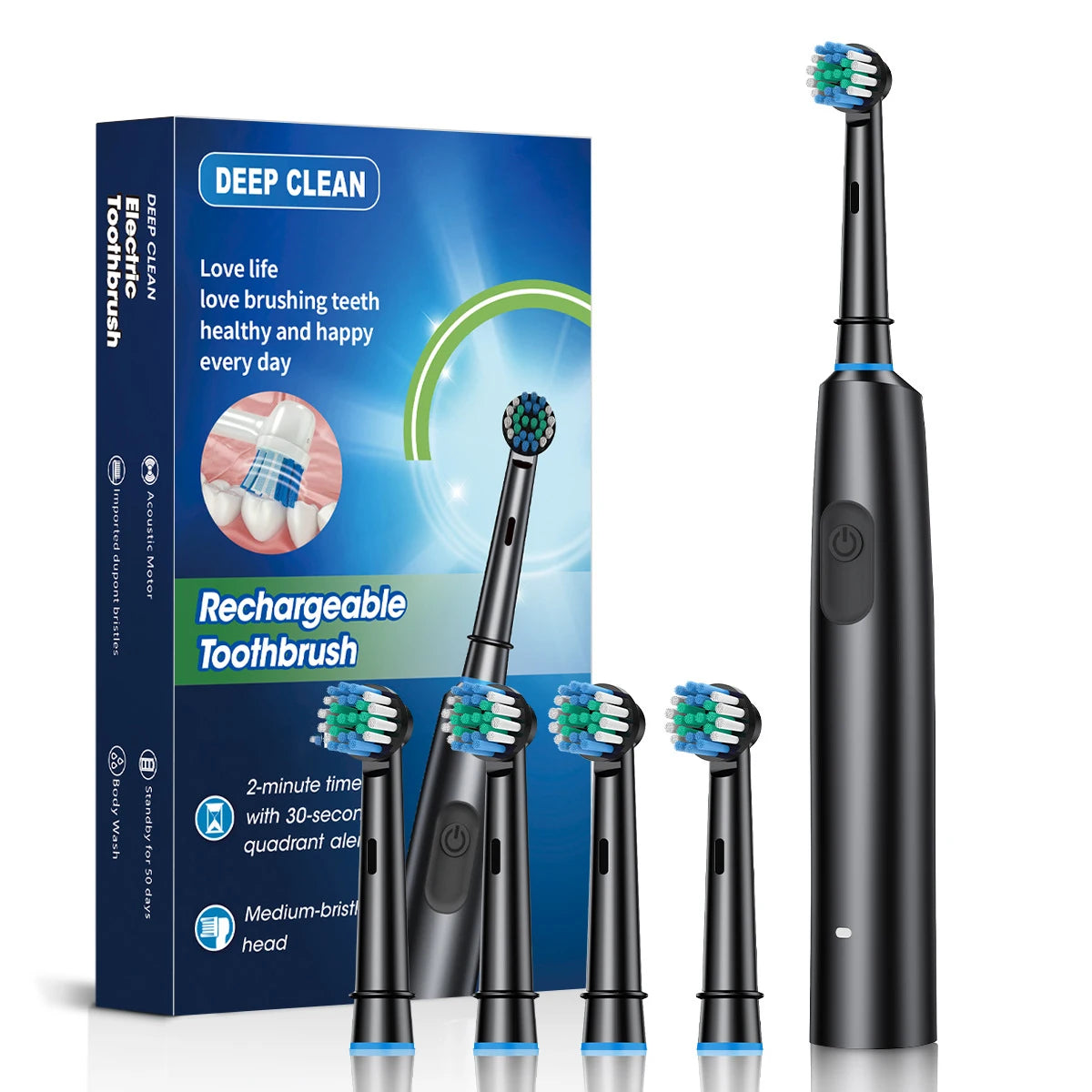Spazzolino elettrico dentale con 4 testine