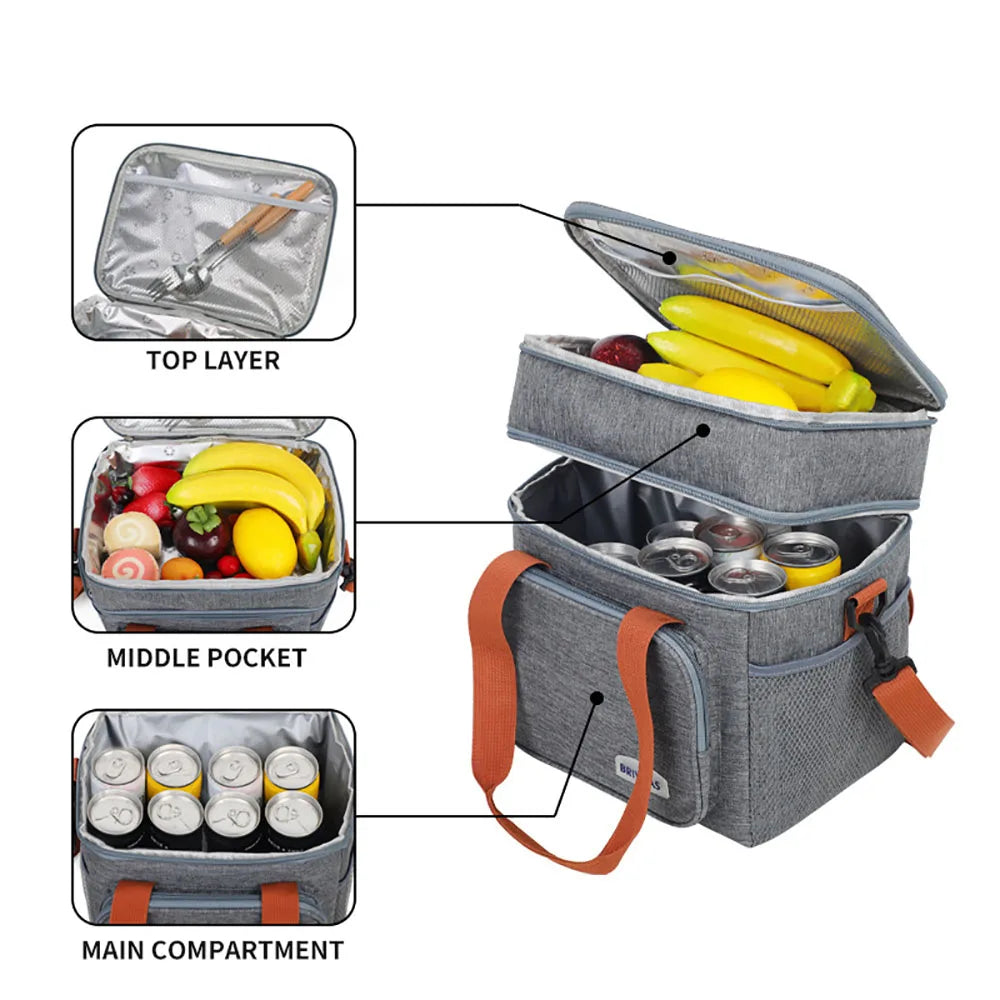 Borsa termica doppia pieghevole Borse per il pranzo da campeggio e  da viaggio di grande capacità