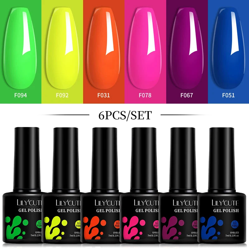 LILYCUTE 6 pezzi/set 7ML Gel Smalto per unghie semitrasparente 30 varianti di colore