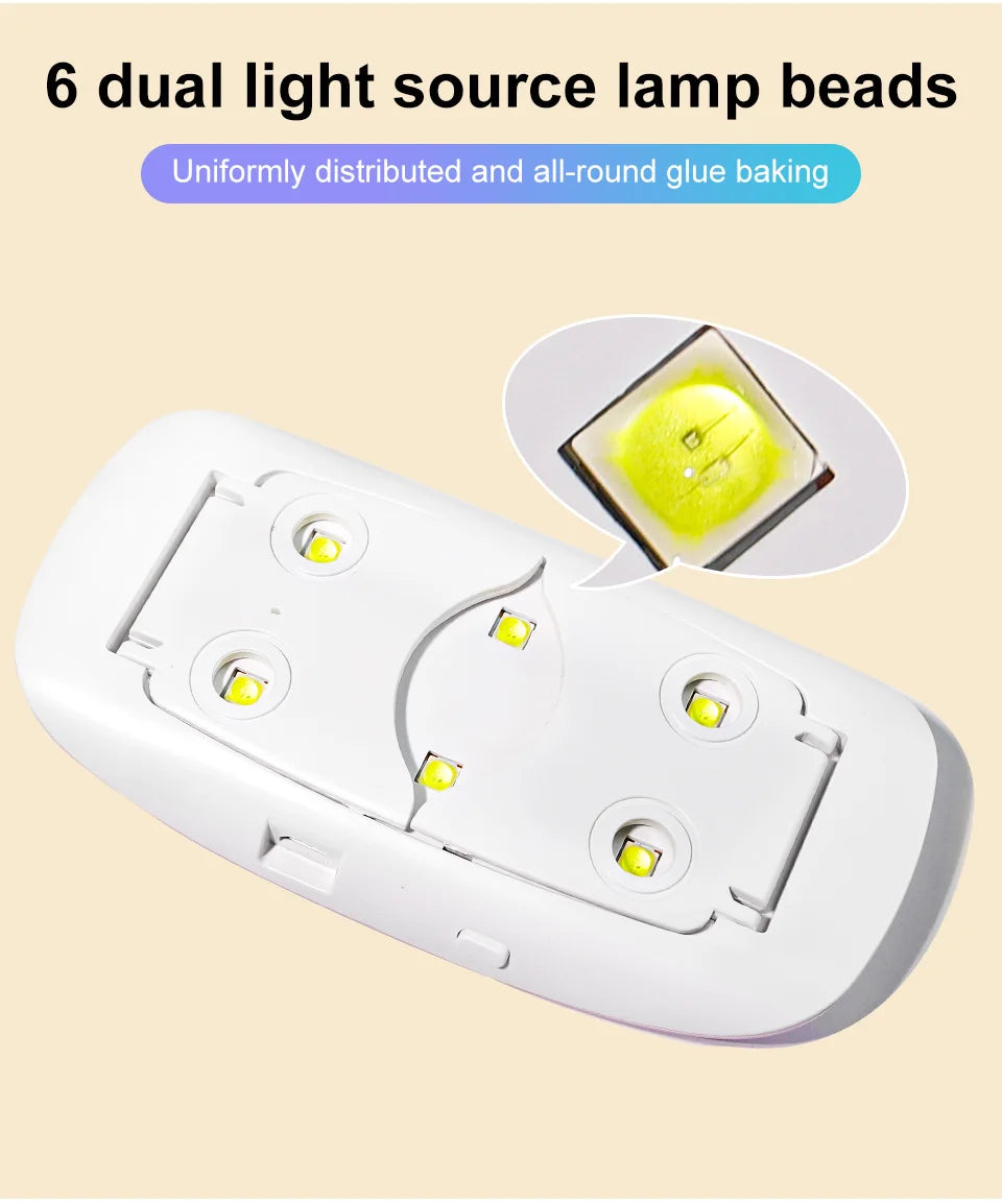 6W Mini asciuga unghie macchina portatile 6 LED UV manicure lampada uso domestico lampada con cavo USB