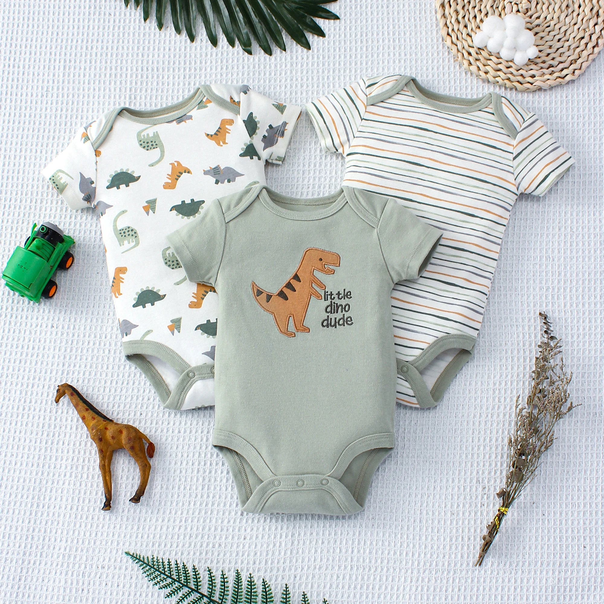 Set di tre pezzi con motivo Baby Body dinosauro dei cartoni animati 0-9 mesi