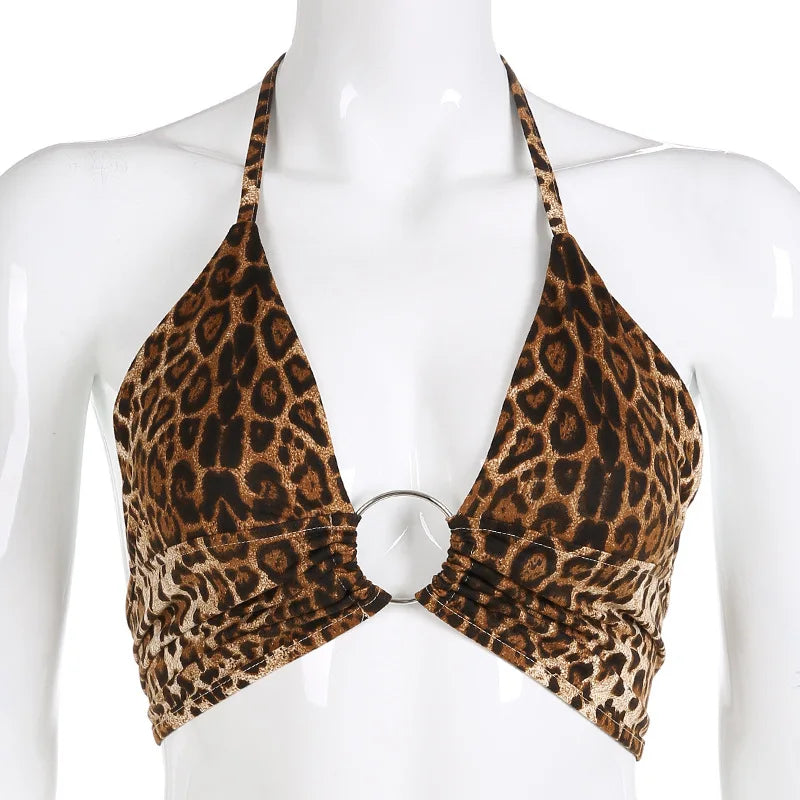 Top corto con stampa leopardata Fasciatura senza schienale