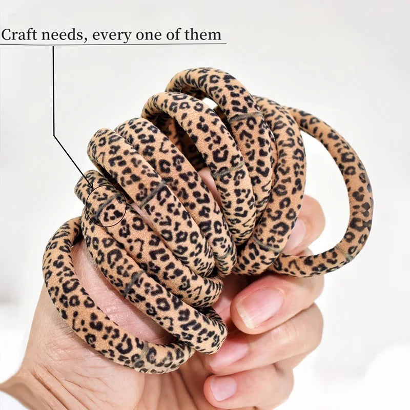 5/10 pezzi Molla per capelli elastica con stampa leopardata con alta tensione e senza cucitura