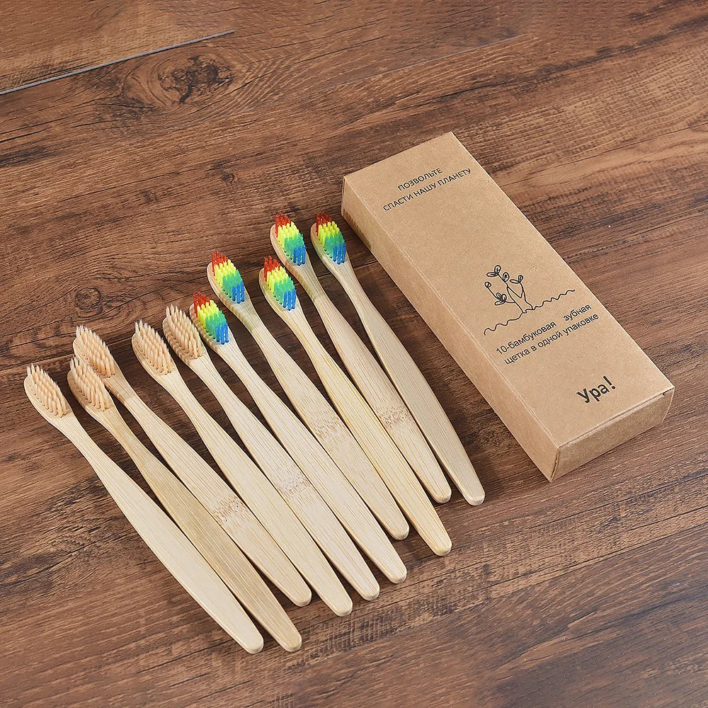 10 pezzi set di spazzolini da denti di bambù naturali setole morbide ecologici cura orale dentale