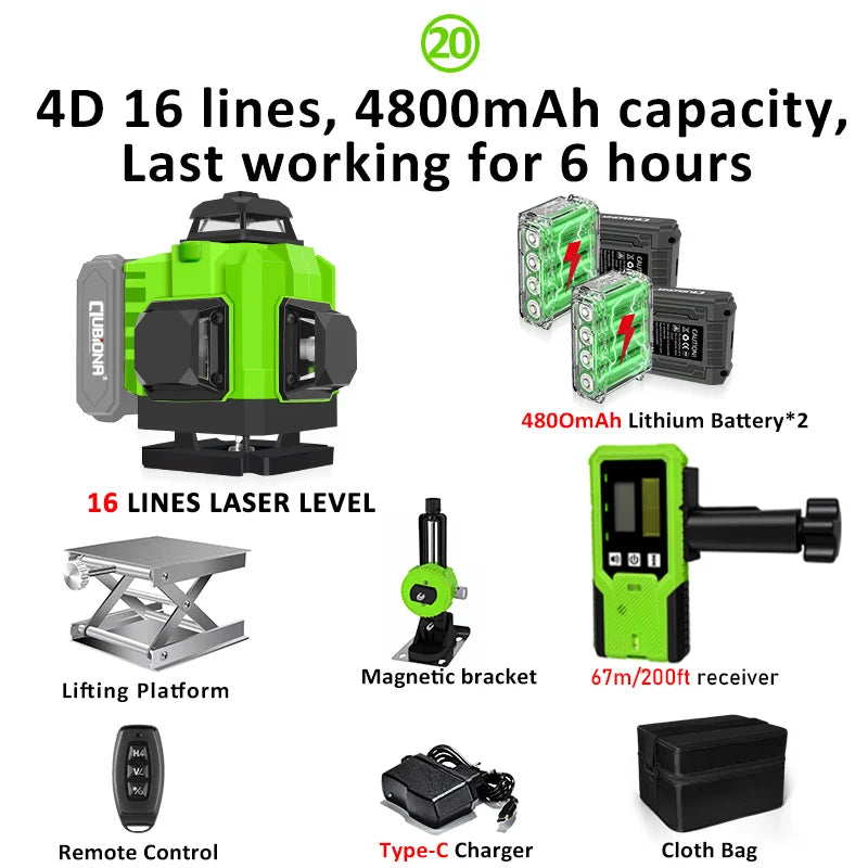 🇪🇸CLUBIONA 16/12 Laser autolivellante 3x360 Green beam Line Laser Level