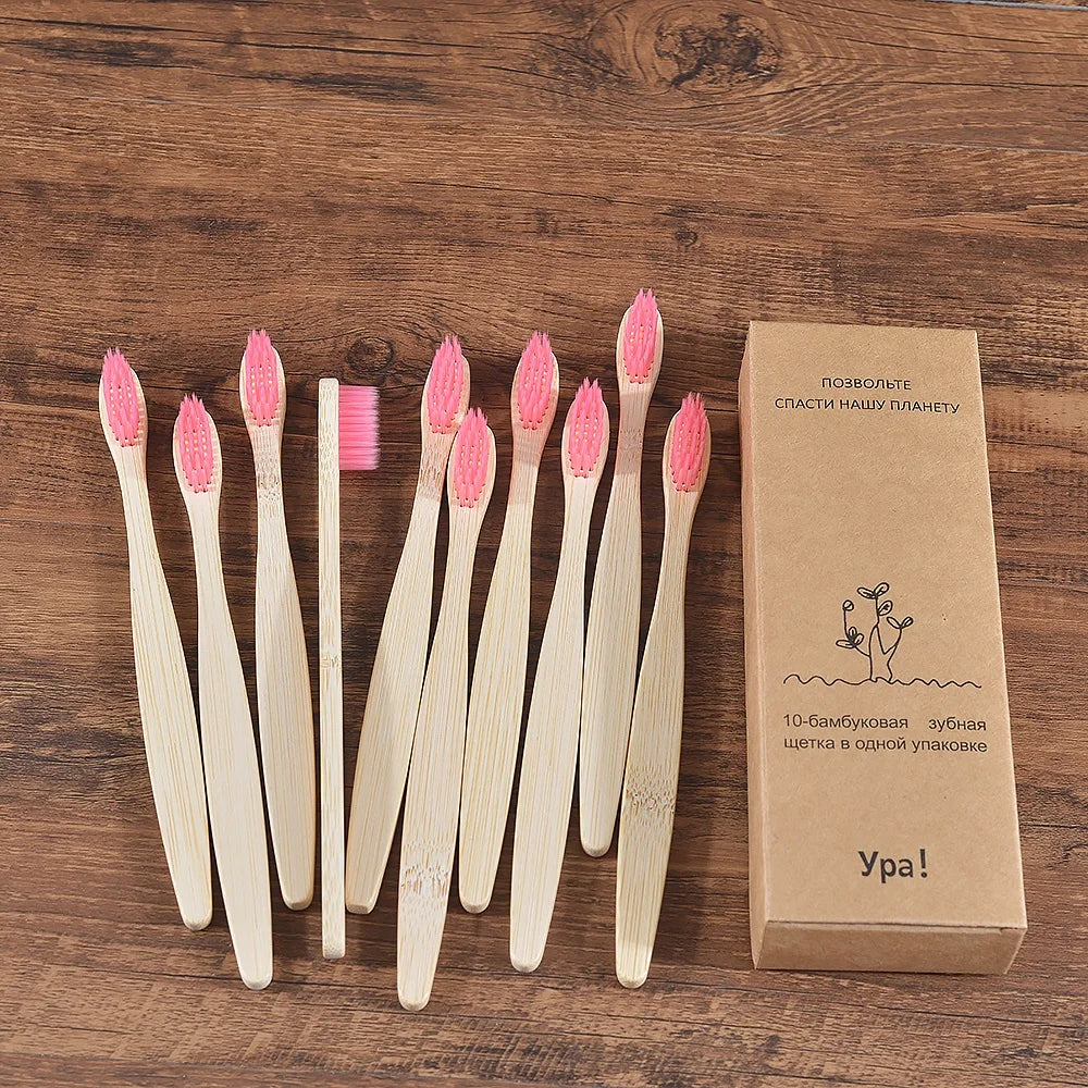10 pezzi set di spazzolini da denti di bambù naturali setole morbide ecologici cura orale dentale