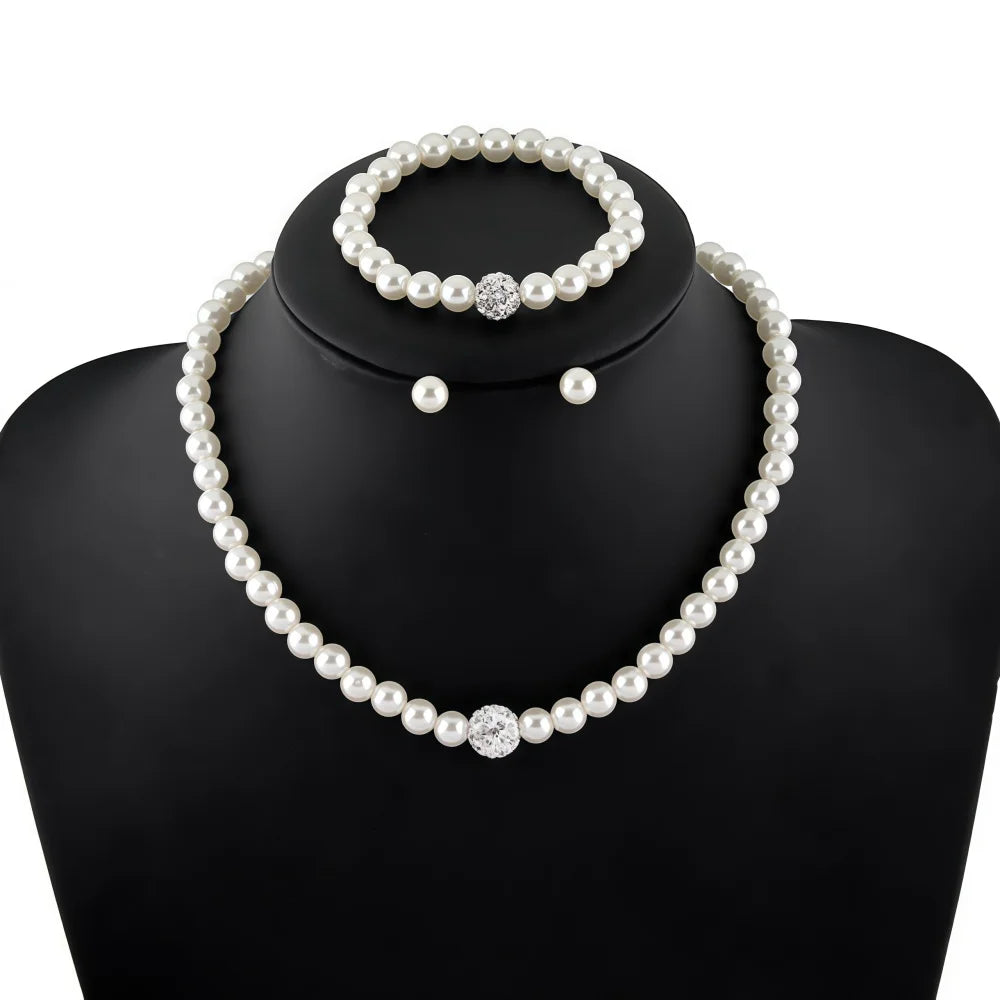 3 PZ Collana, Bracciale, Orecchini Set di gioielli di perle
