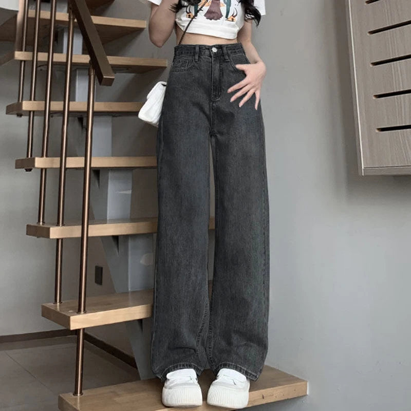Jeans Donna Vintage Gamba Larga  Vita Alta