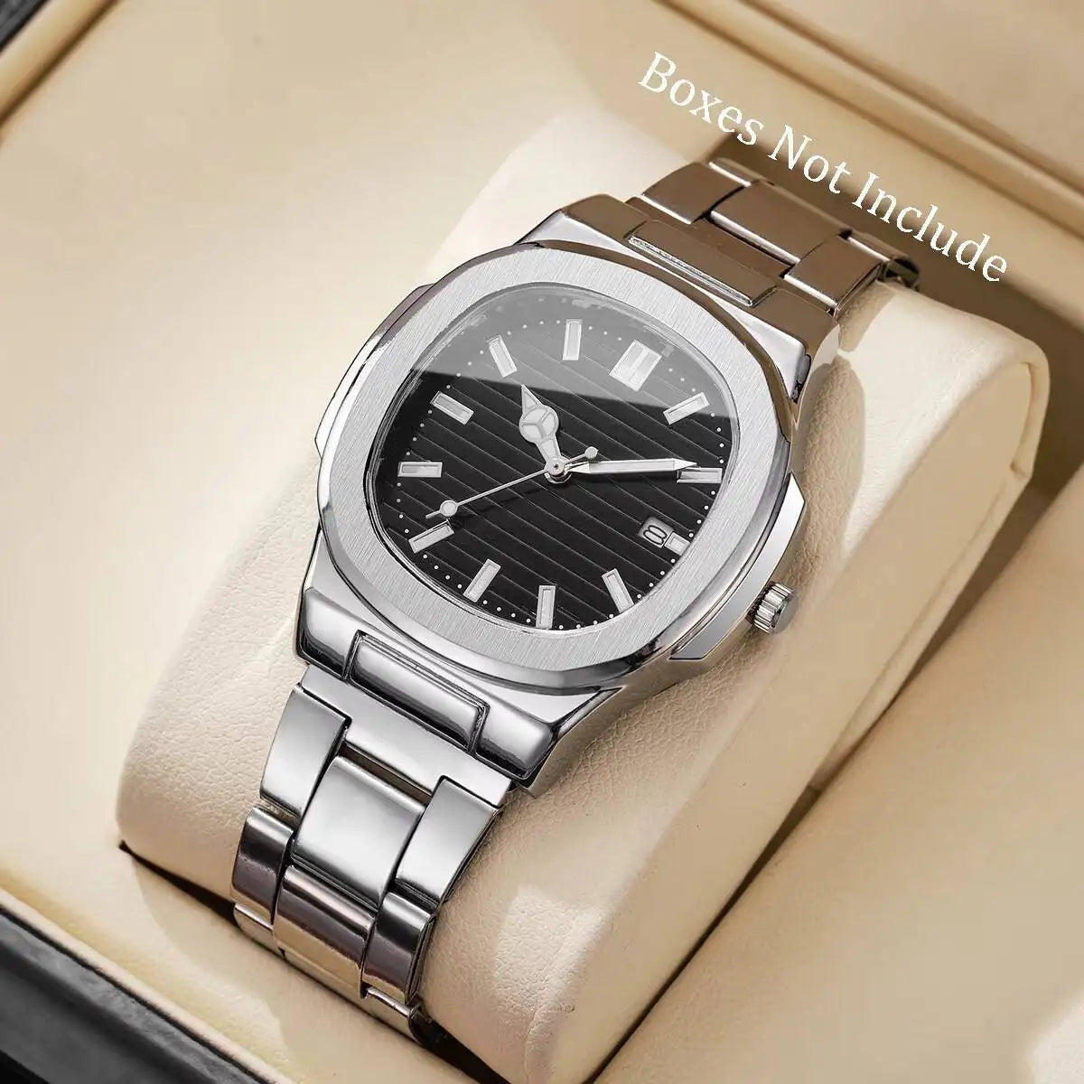 Orologi da uomo di lusso Moda Quadrante quadrato Cinturino in acciaio inossidabile Orologio al quarzo senza scatola