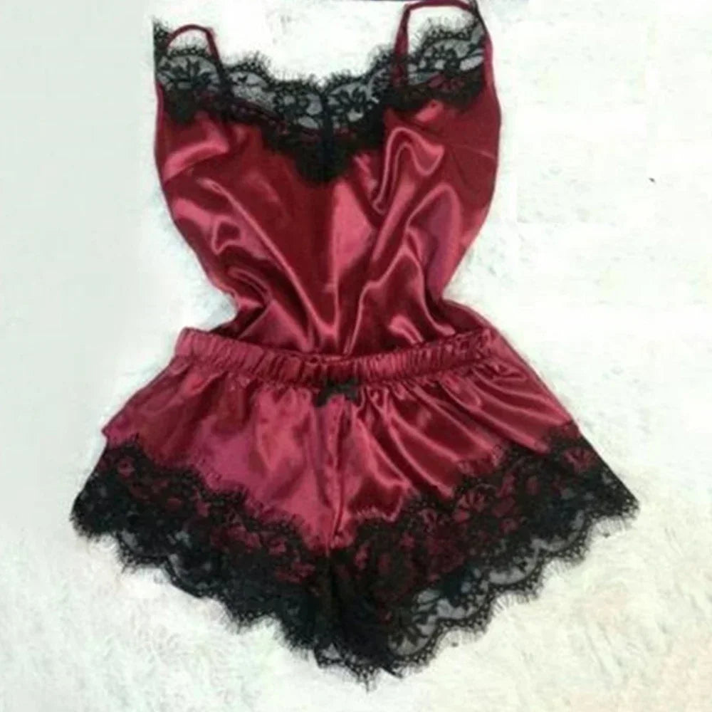 Pigiama di seta in pizzo Set Sexy Top