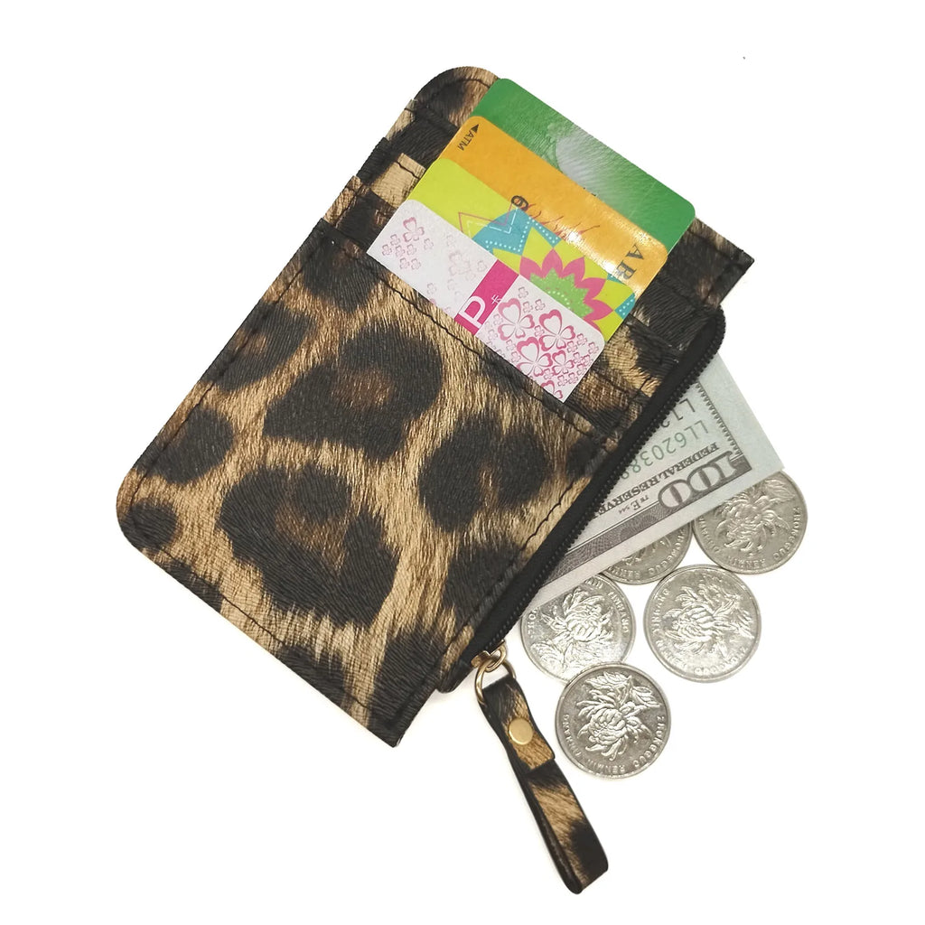 Nuovo portafoglio sottile in pelle con motivo leopardo per donne Portamonete con cerniera piccola