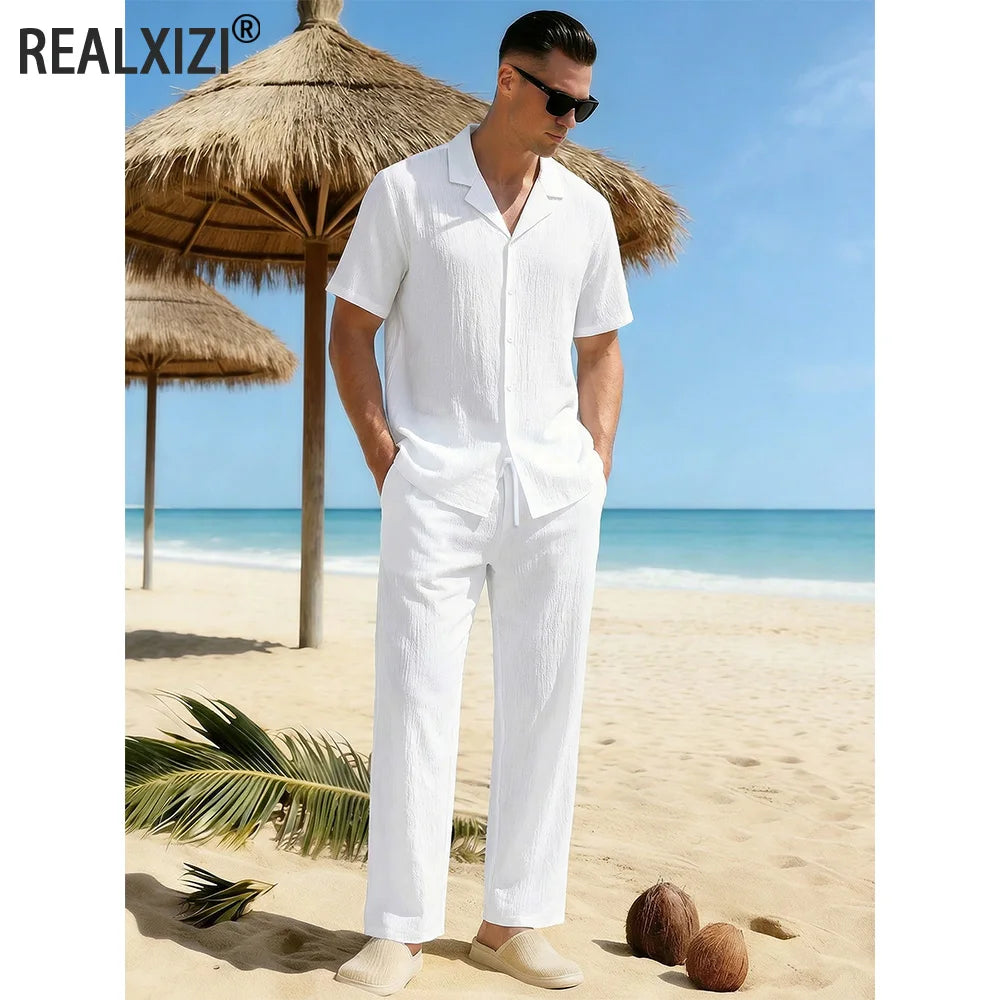 Coordinato camicia+pantaloni in lino 3 colori