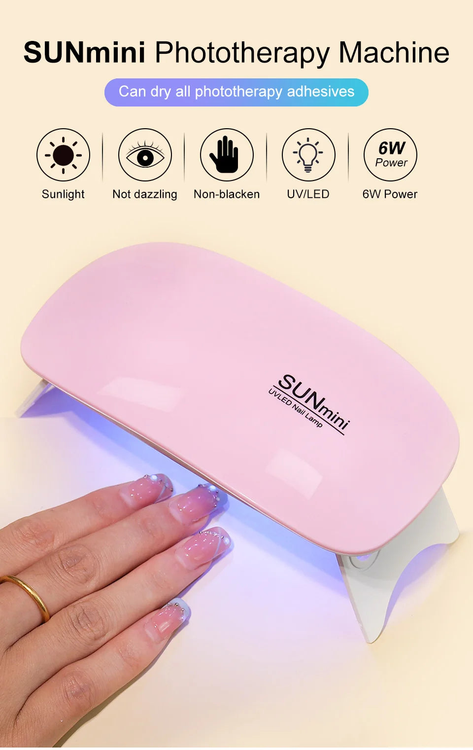 6W Mini asciuga unghie macchina portatile 6 LED UV manicure lampada uso domestico lampada con cavo USB