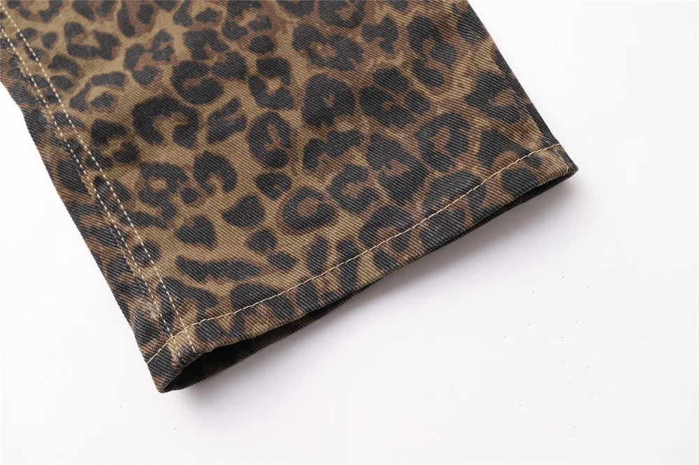 Jeans con stampa leopardata per donna Vita alta Y2k Retro Fashion Streetwear Denim  Hip Hop