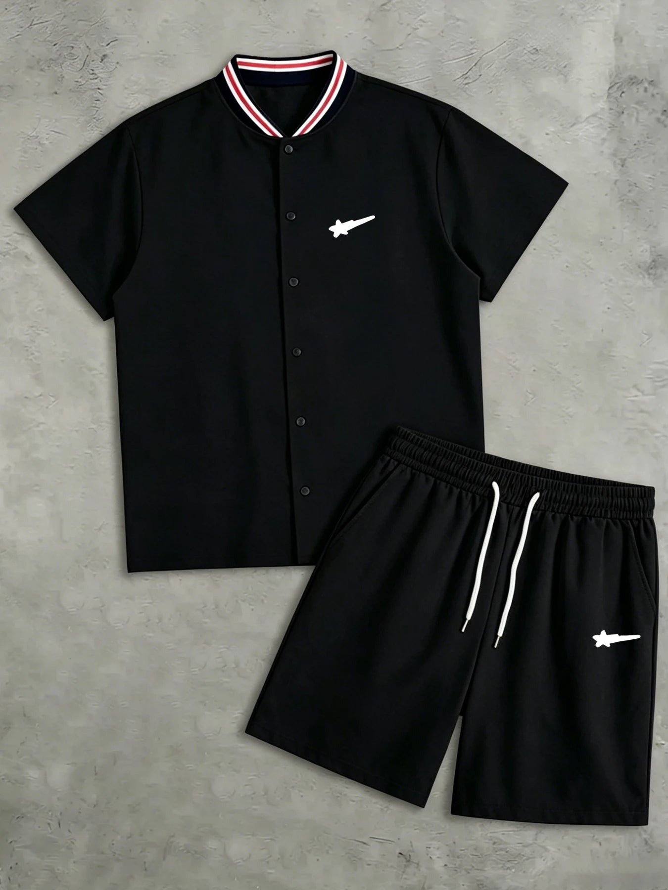 Set di camicie a maniche corte a costine con stampa High Street in stile americano da uomo: set estivo casual e atletico in due pezzi