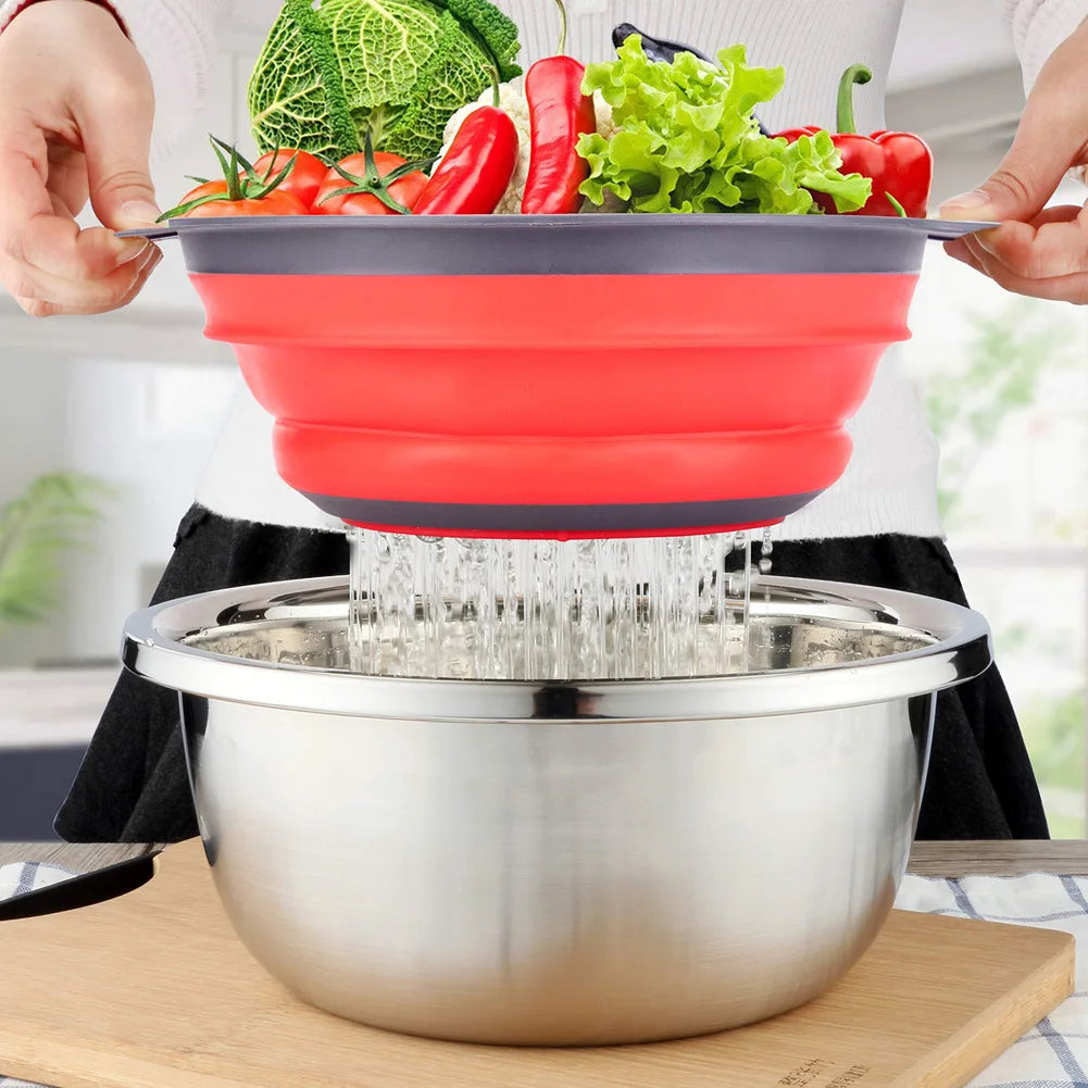 Cesto di scarico pieghevole in silicone, Cesto di lavaggio di frutta e verdura , Filtro pieghevole, Scolapasta