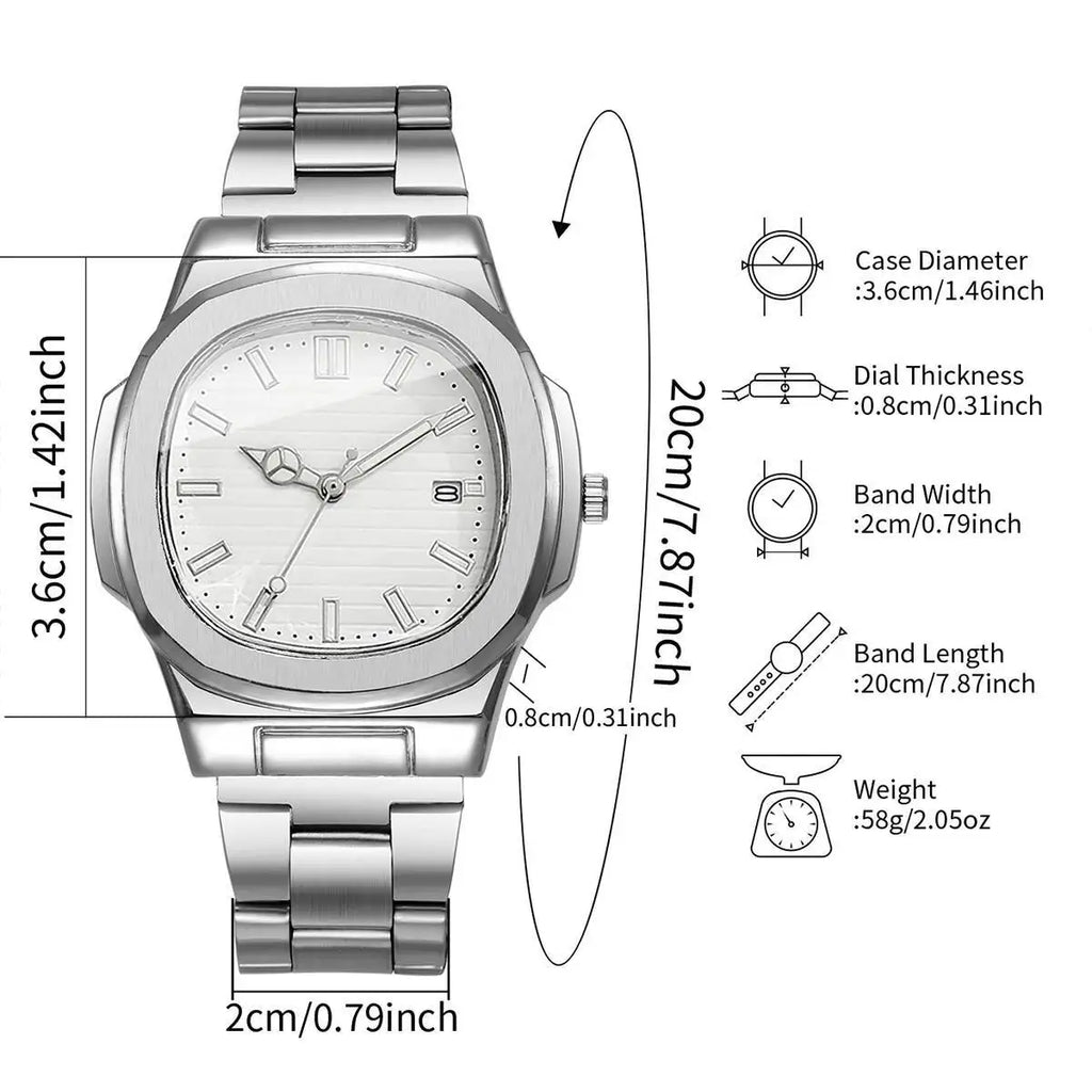 Orologi da uomo di lusso Moda Quadrante quadrato Cinturino in acciaio inossidabile Orologio al quarzo senza scatola