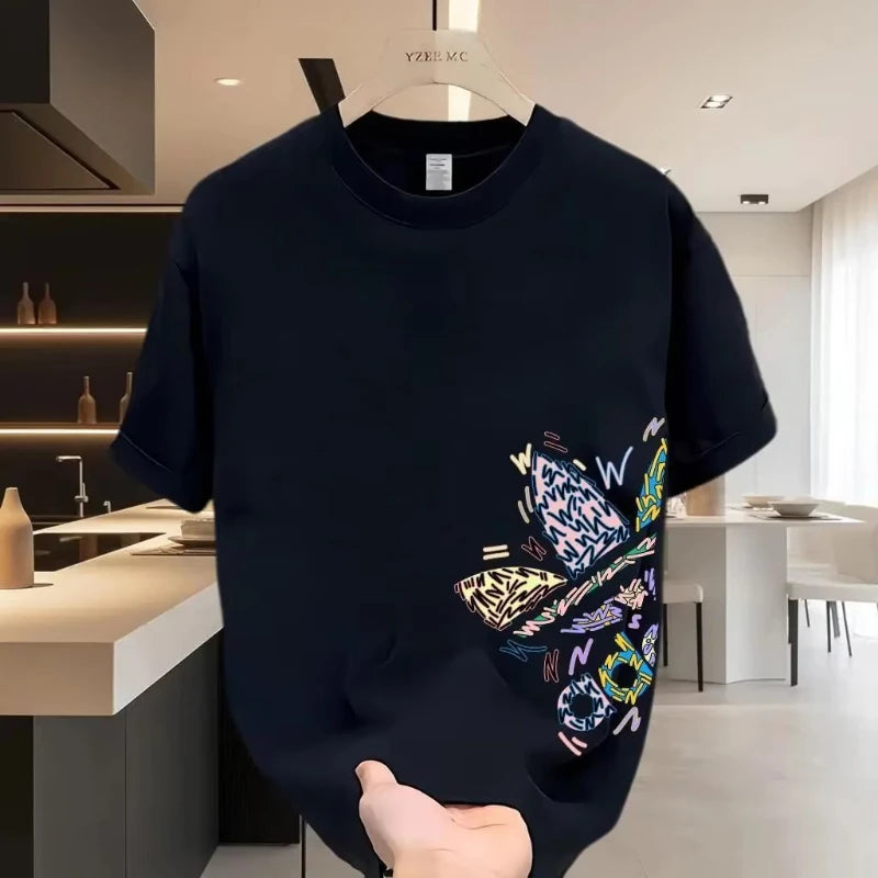 T-shirt in cotone a maniche corte stampata casual da uomo e da donna Moda ampia