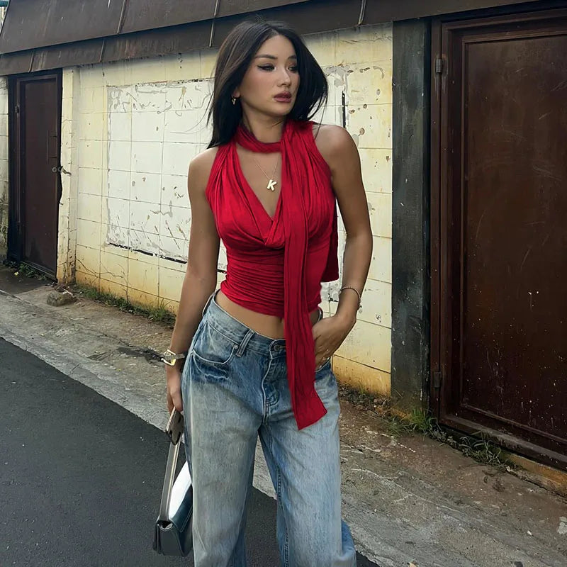 Gilet da donna estate senza maniche petto basso Top