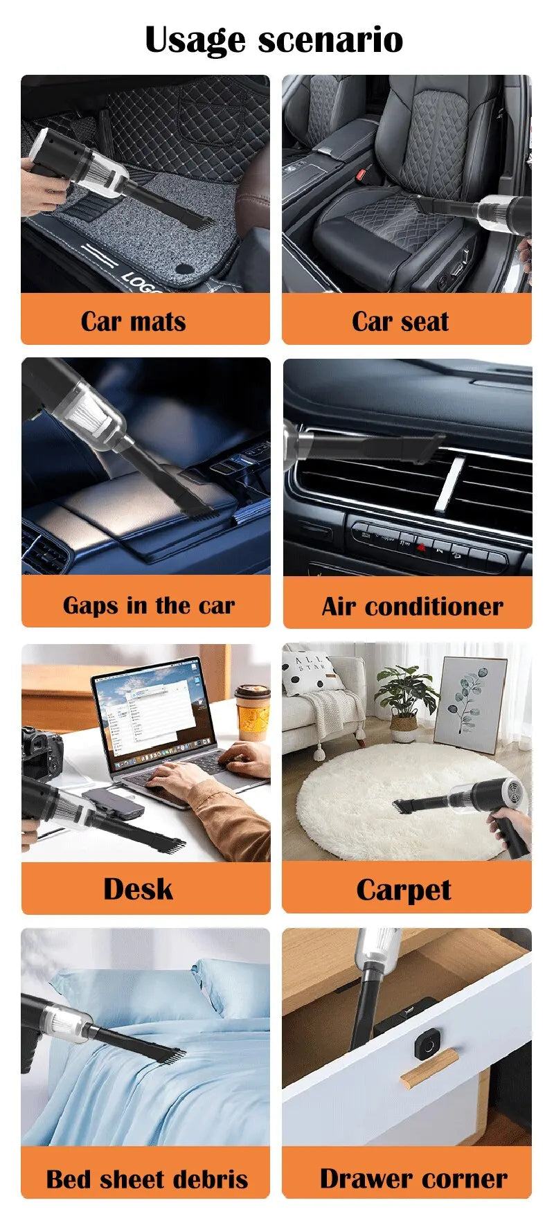 Aspirapolvere per auto wireless Ricarica USB 1200mAh