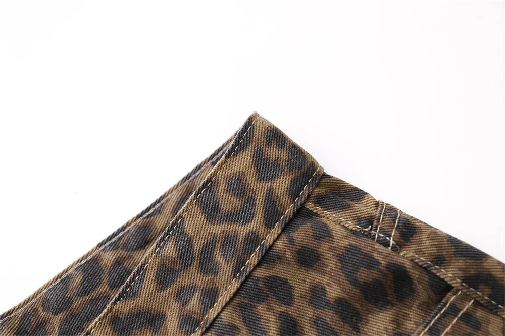 Jeans con stampa leopardata per donna Vita alta Y2k Retro Fashion Streetwear Denim  Hip Hop