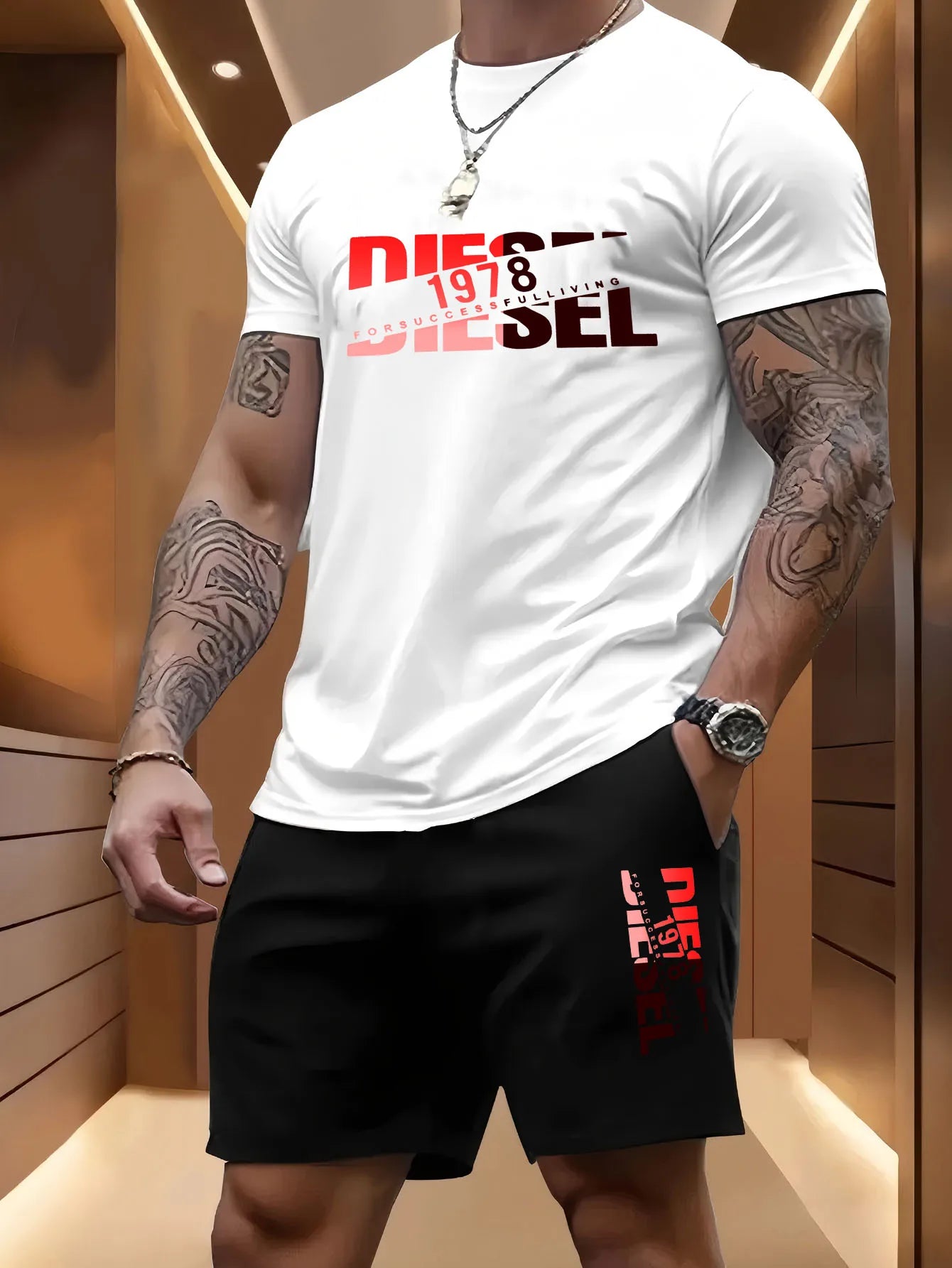 T-shirt + pantaloncini casual in 100% cotone stampata