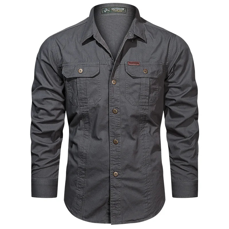 Camicie militari Uomo Cotone Casual Slim Fit Top