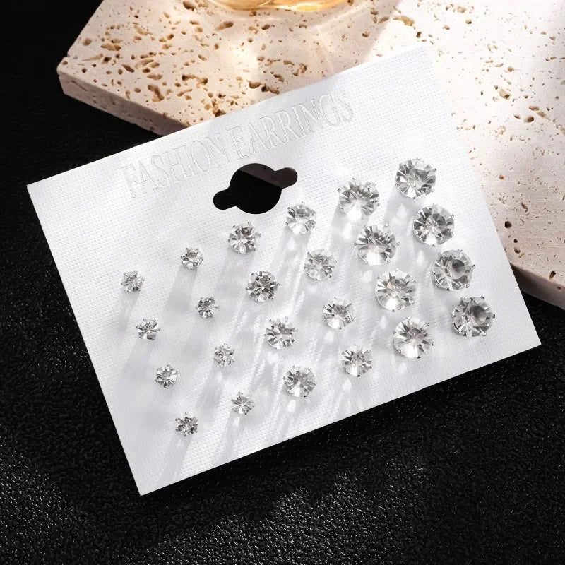 12 paia bianco lucido orecchini a bottone set per donna