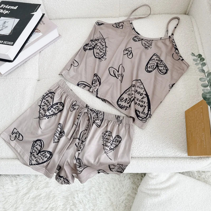 Donne Casual Pigiama in Seta Top T-Shirt e Pantaloncini Traspirante Confortevole