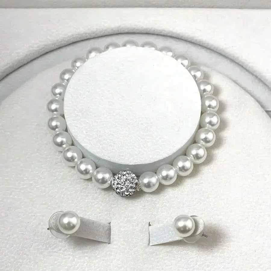 3 PZ Collana, Bracciale, Orecchini Set di gioielli di perle