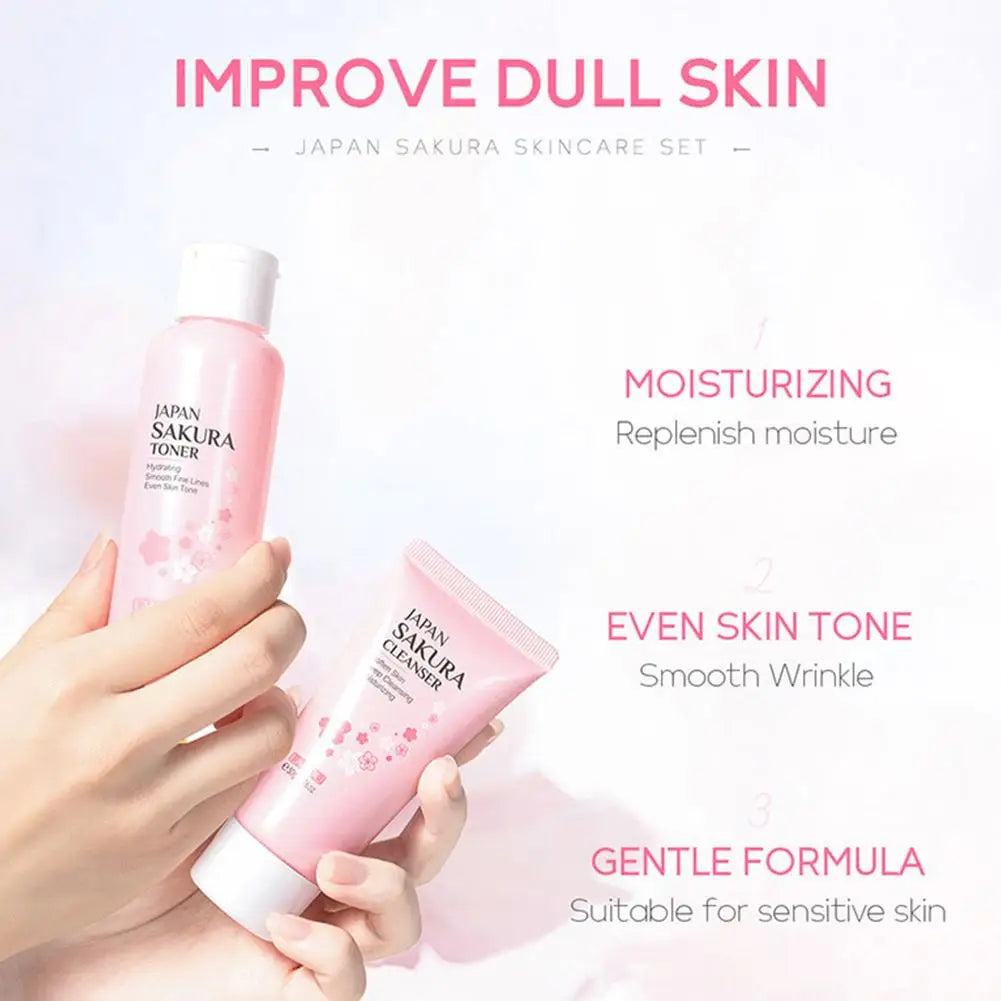 Set 3/5 Sakura Skin Care Crema Viso, Siero Toner, Detergente Viso, Protezione Solare, Crema Occhi, Confezione Regalo
