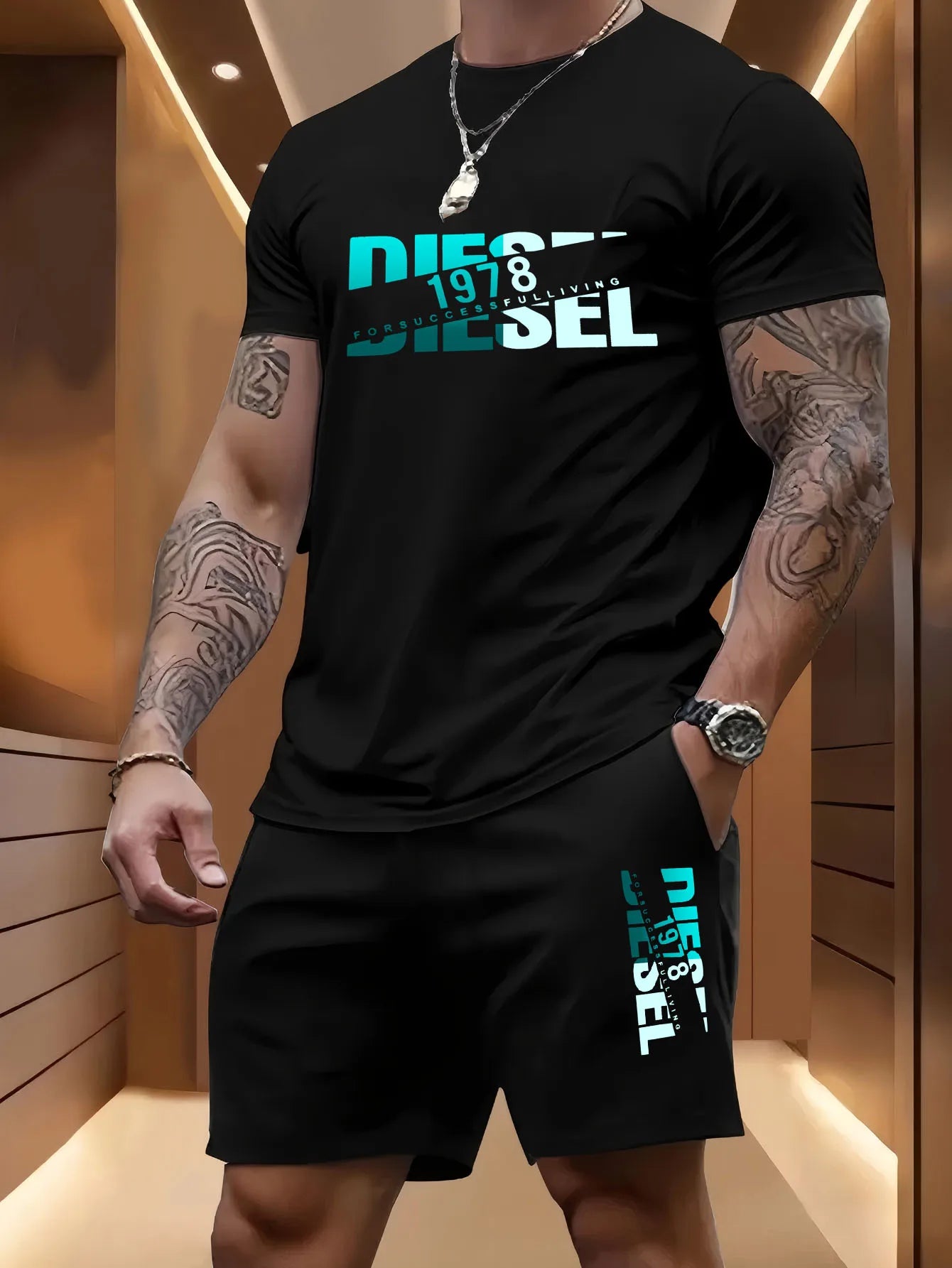 T-shirt + pantaloncini casual in 100% cotone stampata
