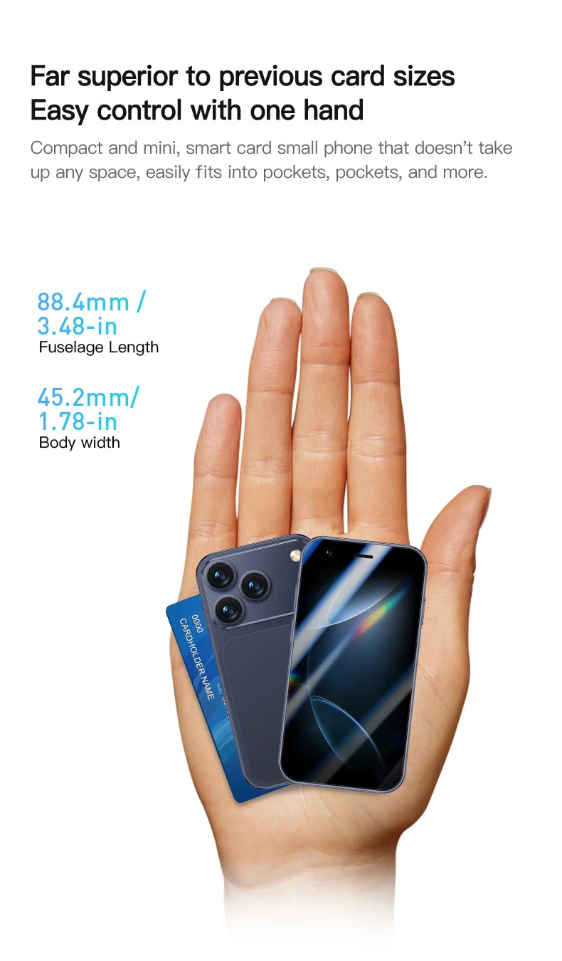 Mini smartphone con schermo da 3,0 pollici, 2 GB di RAM e 16 GB di spazio di archiviazione. Supporta più applicazioni, riconoscimento facciale Top