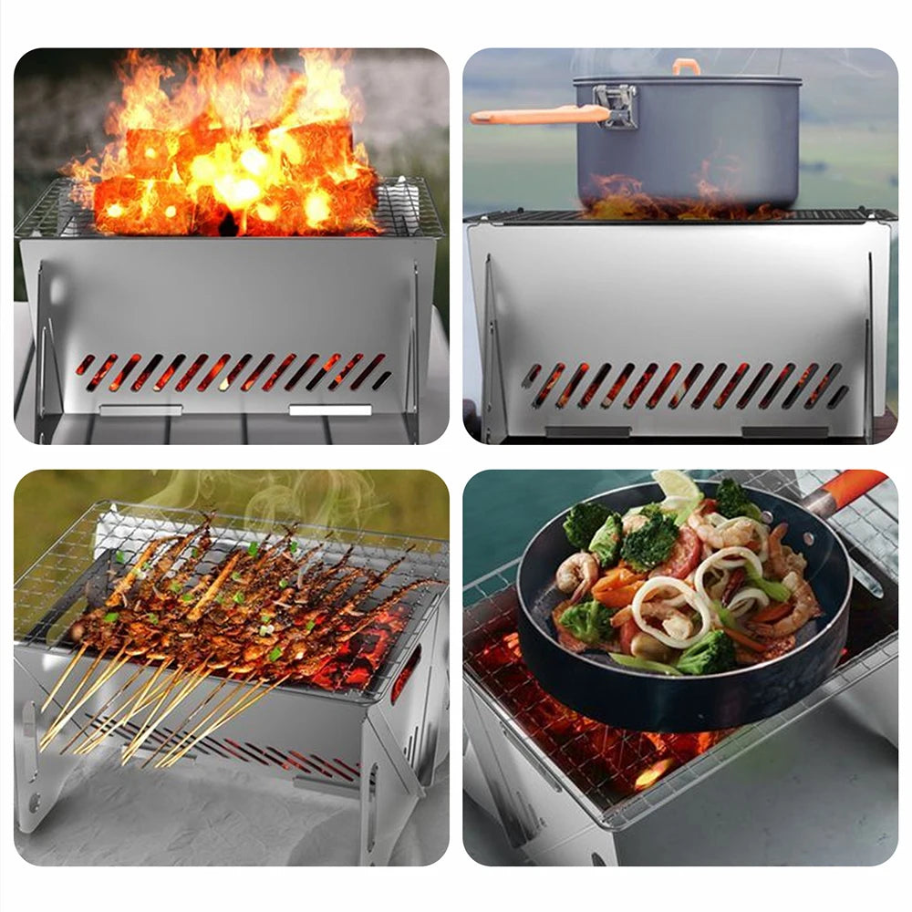 Fornello da campeggio con griglia pieghevole portatile in acciaio inossidabile