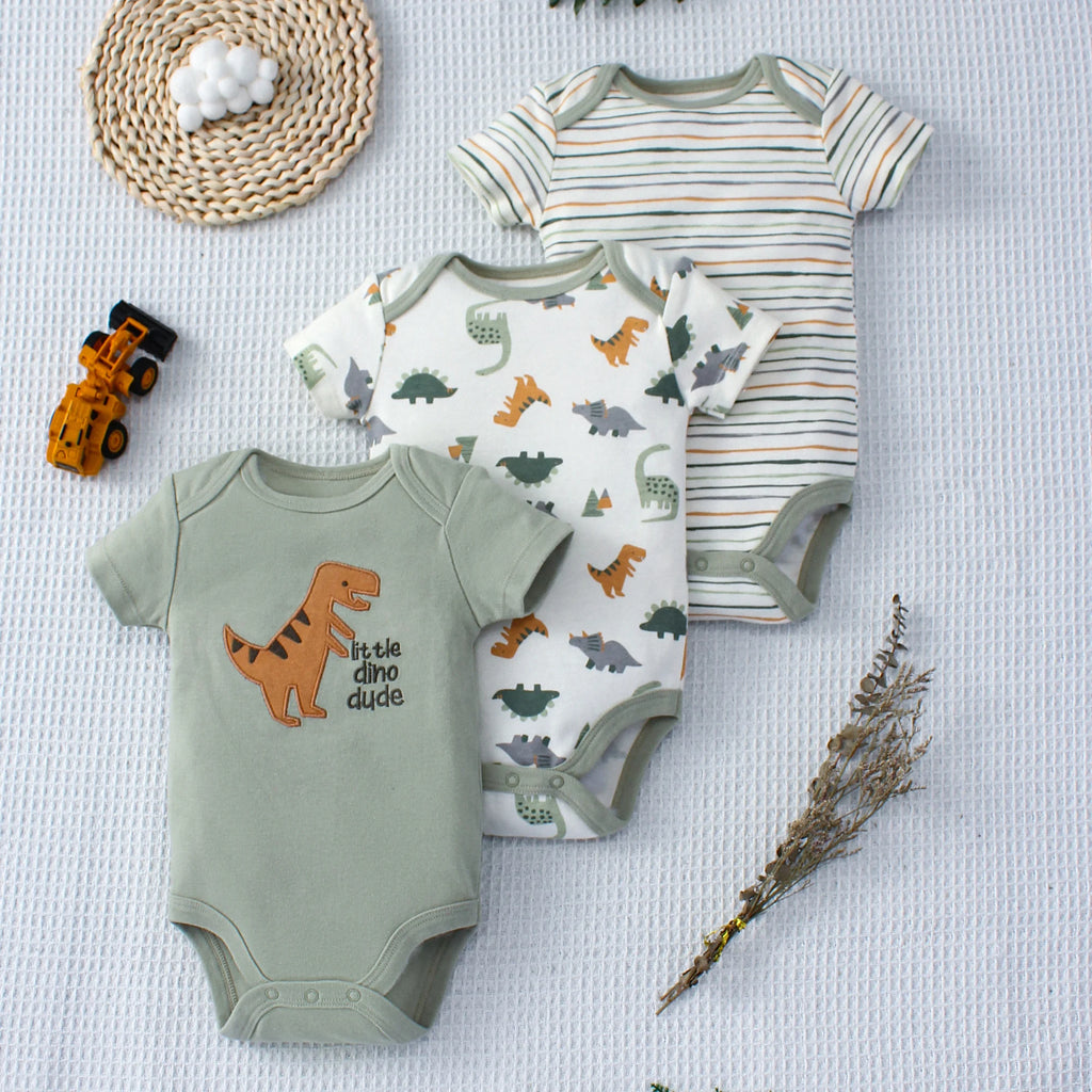 Set di tre pezzi con motivo Baby Body dinosauro dei cartoni animati 0-9 mesi