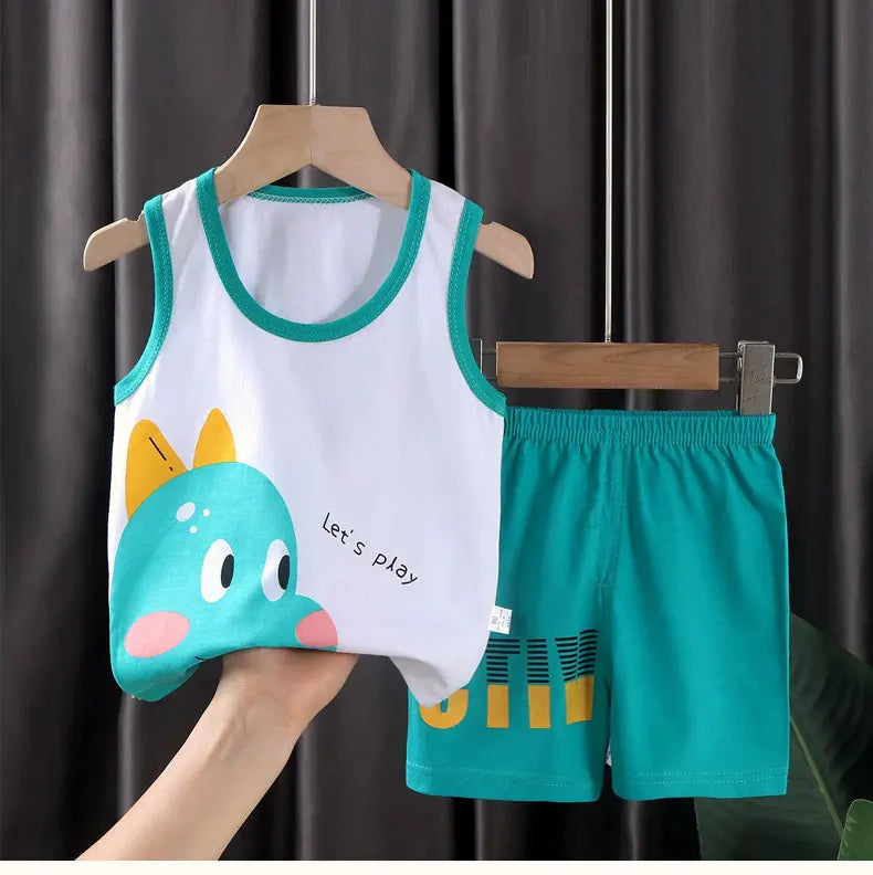 Set 2PCS per bambini Gilet per bambini  Set Estate T-shirt in cotone e  Pantaloncini