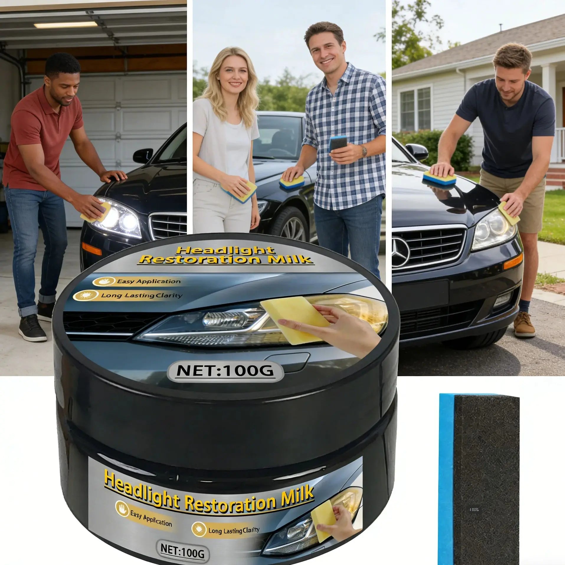 Crema per il restauro dei fari di grado garage, riparazione professionale fai-da-te, alternativa conveniente ai servizi di negozio