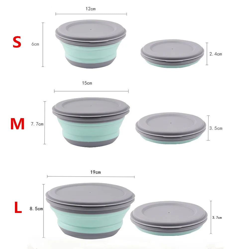 Set di ciotole pieghevoli portatili per il pranzo in silicone 3 pezzi  con coperchio