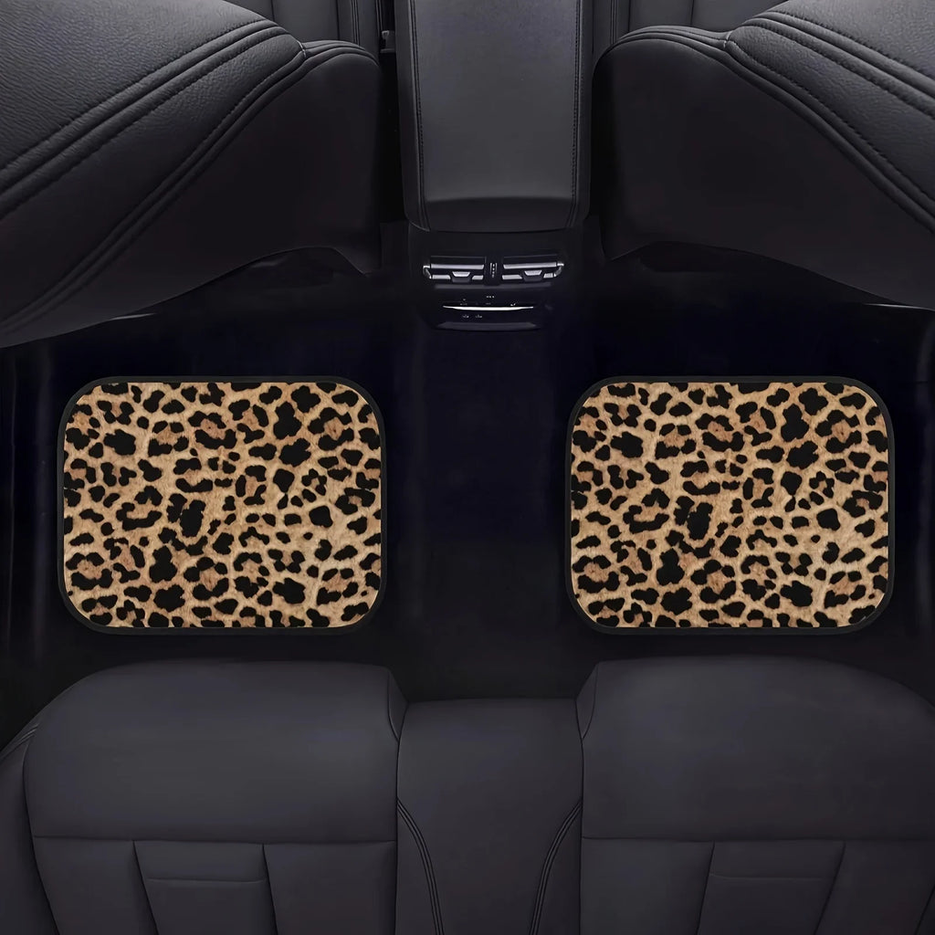 Set di tappetini per auto con stampa leopardata, dimensioni universali per tutte le stagioni per sedili anteriori e posteriori