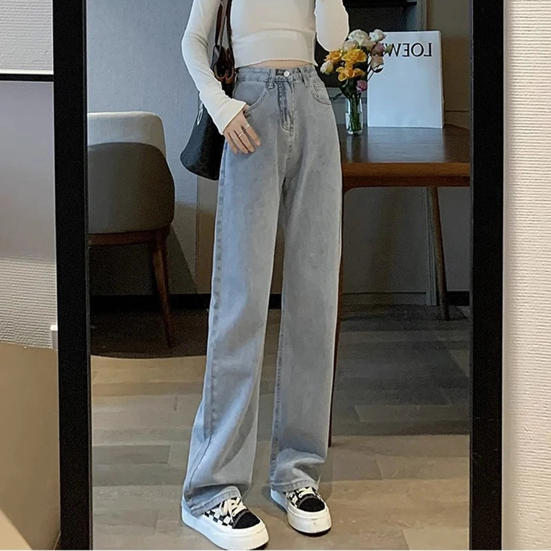 Jeans Donna Vintage Gamba Larga  Vita Alta