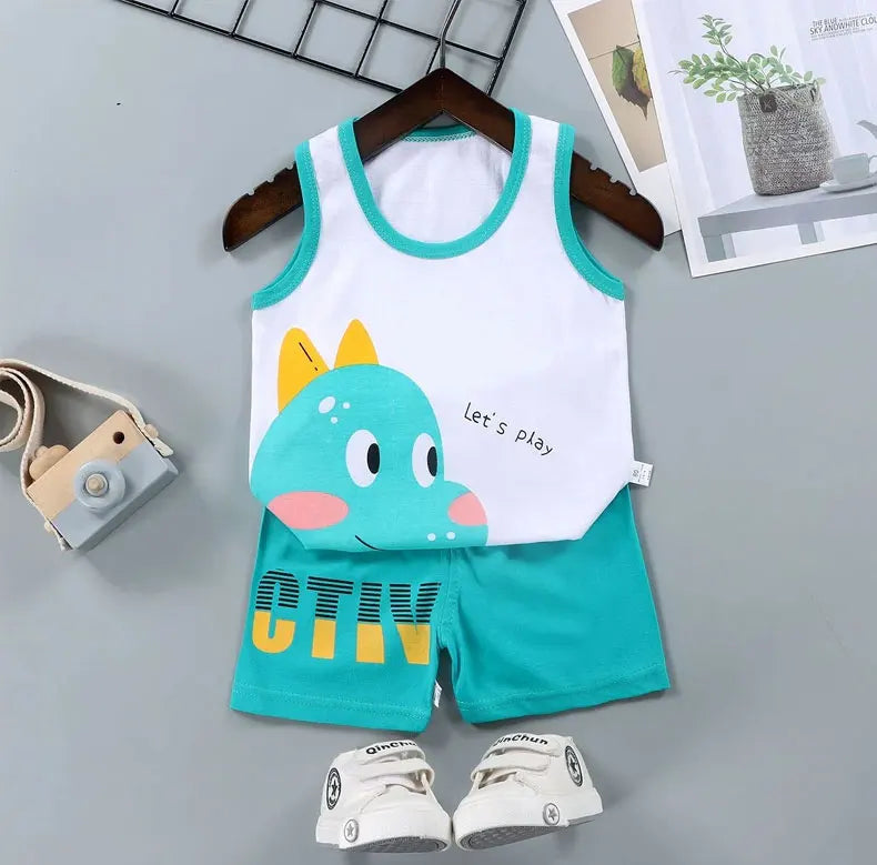 Set 2PCS per bambini Gilet per bambini  Set Estate T-shirt in cotone e  Pantaloncini