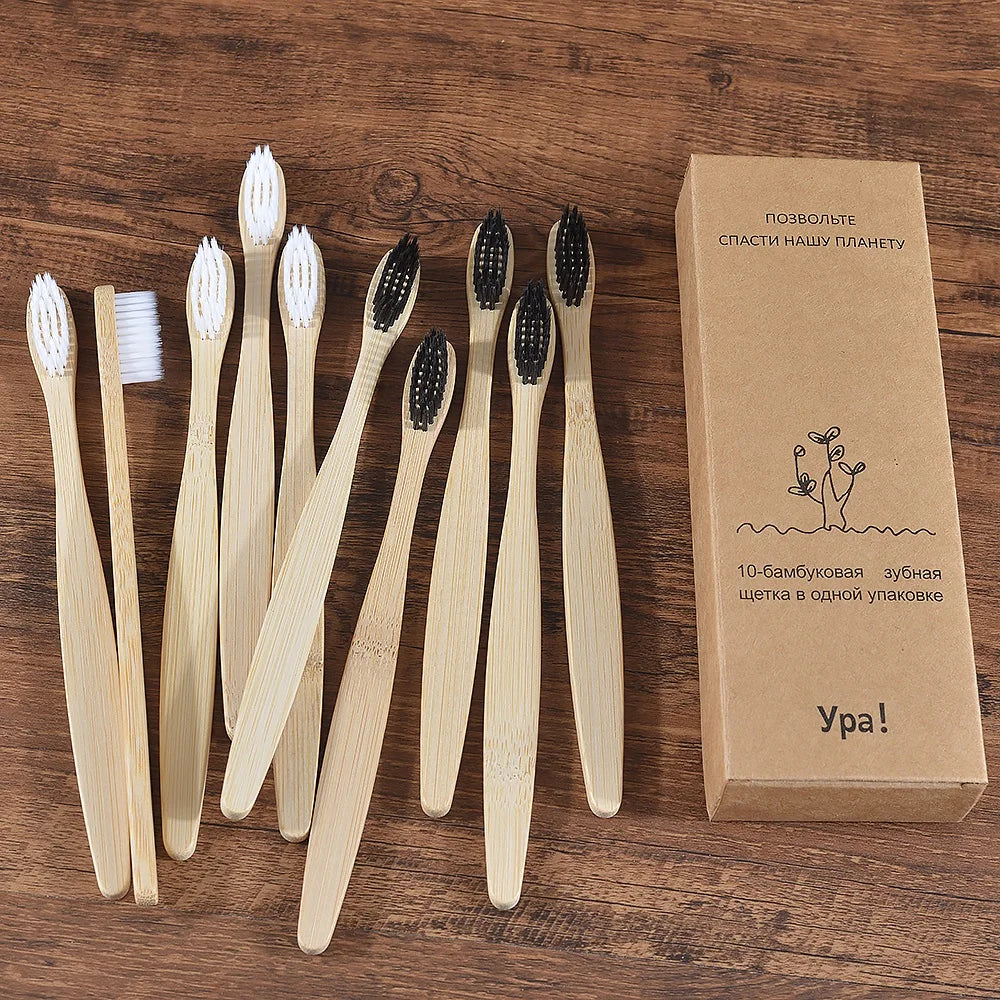 10 pezzi set di spazzolini da denti di bambù naturali setole morbide ecologici cura orale dentale