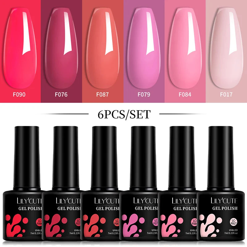 LILYCUTE 6 pezzi/set 7ML Gel Smalto per unghie semitrasparente 30 varianti di colore