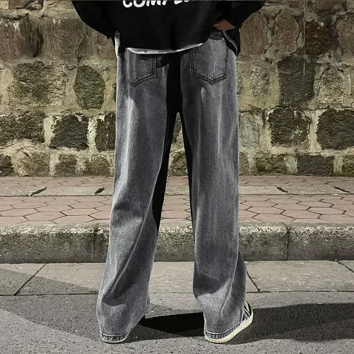 Jeans Larghi Uomo Stile Coreano Moda Sciolto Dritto Gamba Larga