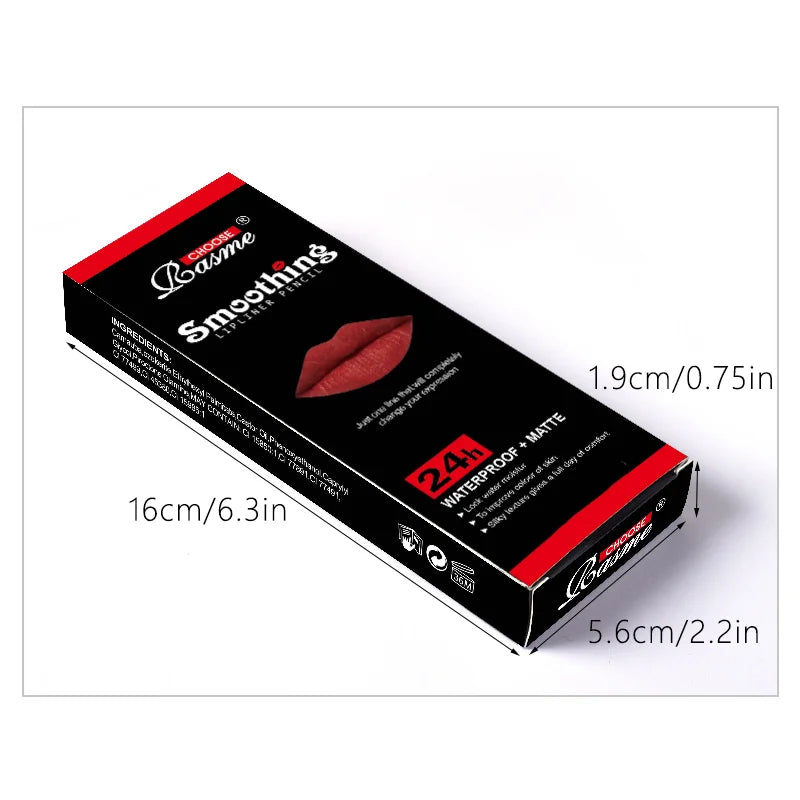 Set di 12 rossetti a lunga durata con matita per labbra professionale e lucidalabbra opaco Make Up