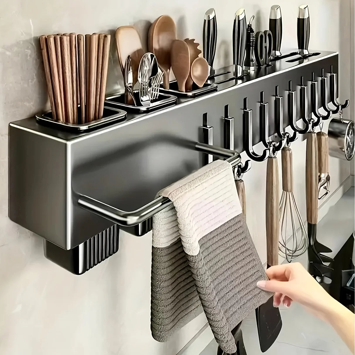 Organizzatore da cucina a parete in acciaiol resistente, senza trapano per coltelli, Utensili, Taglieri