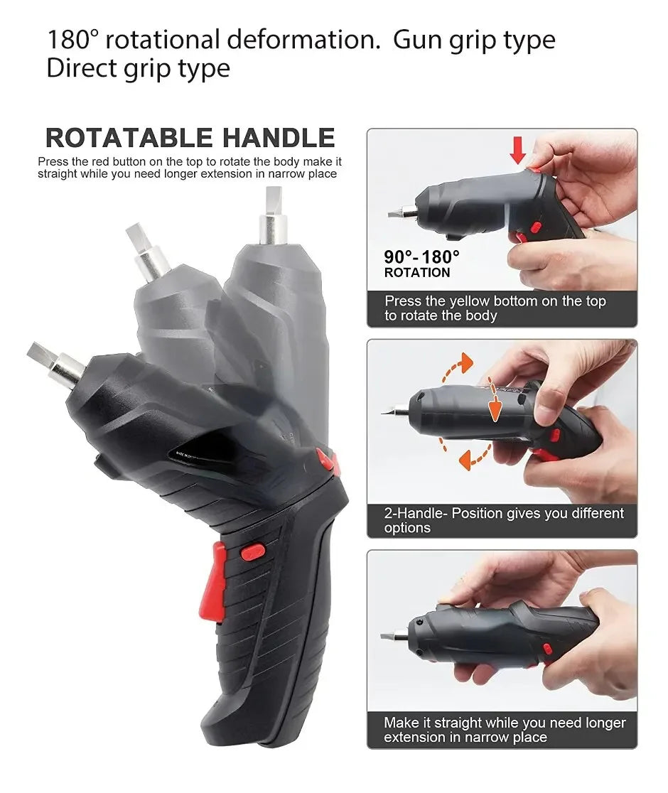 Cacciavite elettrico portatile Cordless 47 in 1 Cacciavite ricaricabile ruotato di 90 gradi con LED